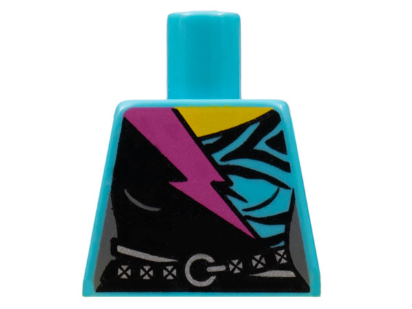 Lego Torso Black Wrap Dress with Belt and Dark Pink Lightning Bolt Pattern