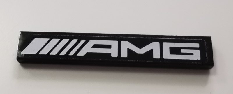 Lego Tile 1 x 6 with White 'AMG' on Black Background Pattern (Sticker) - Set 75877 / Black