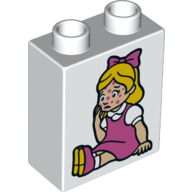 Lego Duplo Brick 1 x 2 x 2 with Bottom Tube and Sick Girl Print / White