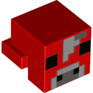 Lego Minifig Head Special, Cube with Rear Ledge, Pixelated Light and 1 Dark Bluish Gray and Black Face Print (Mooshroom) / Red