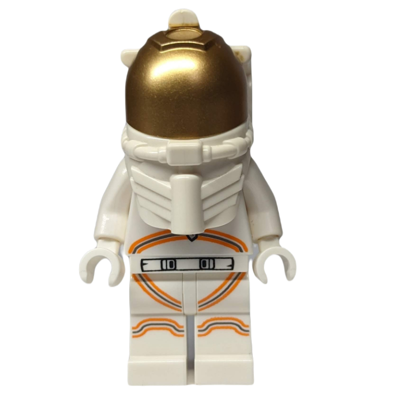 Lego Astronaut, Woman, White Torso and Legs, Orange Trim