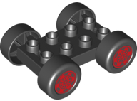 Lego Duplo Car Base 2 x 4 with Black Tires and Red Sport Wheels Pattern (88760 / 88762c01pb13)