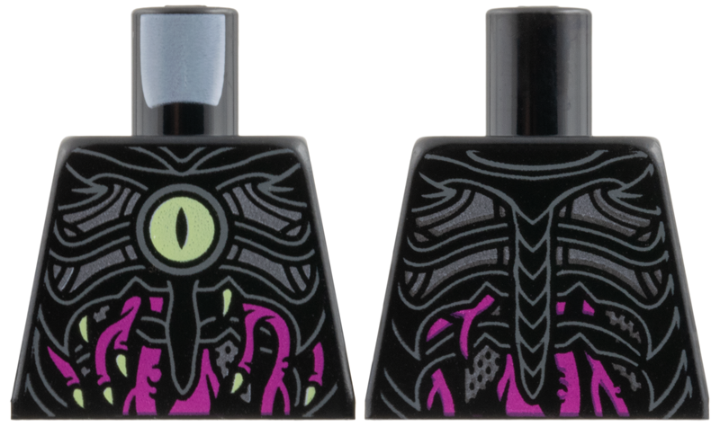 Lego Torso Dark Silver Armor, Yellowish Green Eye and Barbs, Magenta Tentacles Pattern / Black