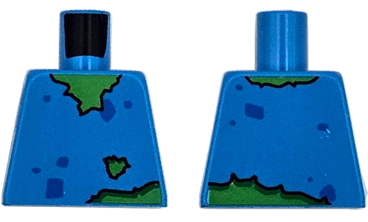 Lego Torso Torn Shirt with Blue Spots over Bright Green Skin Pattern / Dark Azure