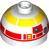 Lego Brick Round 2 x 2 Dome Top, Vented Stud with Yellow and Red Astromech Droid print (L3-G0)