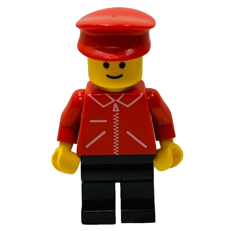 Lego Man - Red Jacket, Black Legs. Red Hat