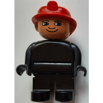 Lego Duplo Figure, Early, Fire Helmet Red, Black Legs, White Eyes Print