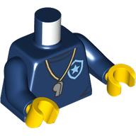 Lego Torso, Bright Light Blue Police Badge, Whistle print, Dark Blue Arms, Yellow Hands / Dark Blue
