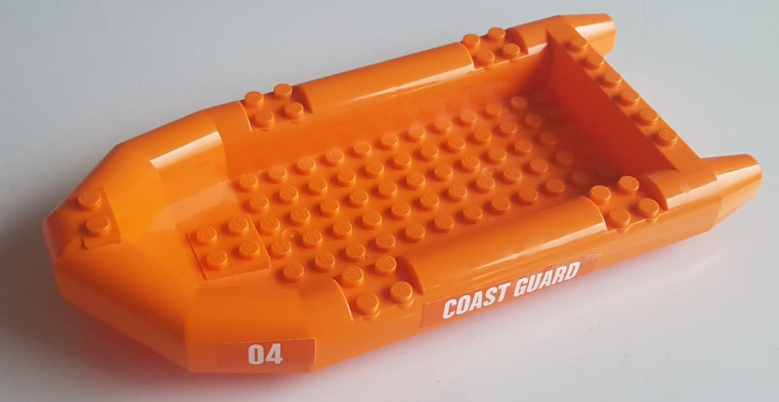Lego Boat, Rubber Raft, Large with White '04' and 'COAST GUARD' Pattern on Both Sides (Stickers) - Set 60165
