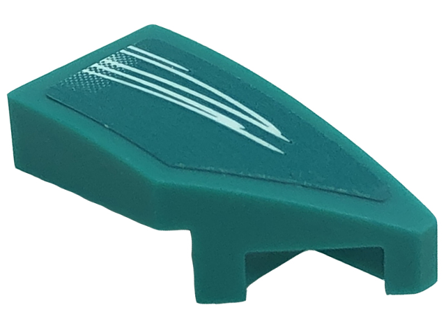 Lego Wedge 2 x 1 x 2/3 Right with White Lines Pattern (Sticker) - Set 76909 / Dark Turquoise