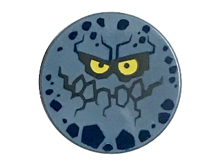 Lego Tile, Round 2 x 2 with Bottom Stud Holder with Rock Creature Face with Jagged Grin, Dark Blue Spots and Yellow Eyes Pattern