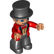 Lego Duplo Figure with Top Hat (Silkhat), Face with Mustache, Red Bow Tie and 4 Button Vest