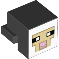 Lego Minifig Head Special, Cube with Rear Ledge, Pixelated White and Tan Face, Dark Tan Outline with Pink Mouth Print / Black