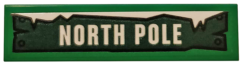 Lego Tile 1 x 4 with White 'NORTH POLE' and Ice on Dark Green Road Sign Pattern (Sticker) - Set 40353