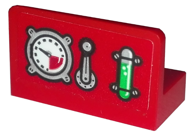 Lego Panel 1 x 2 x 1 with Gauges and Crank Pattern (Sticker) - Set 10263 / Red