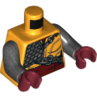 Lego Torso Armor, Pearl Titanium Shoulder Cover with Straps, Dark Red Sash Belt Print, Pearl Titanium Arms, Dark Red Hands / Bright Light Orange