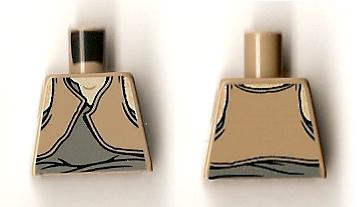 Lego Torso SW Gungan Dark Bluish Gray / Light Brown Shirts Front and Back Pattern / Dark Tan