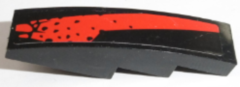 Lego Slope, Curved 4 x 1 with Red Stripe with Splotches Pattern Model Right Side (Sticker) - Set 8864 / Black