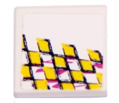 Lego Tile 2 x 2 with Yellow Checkered Racing Pattern Model Right Side (Sticker) - Set 8131 / White