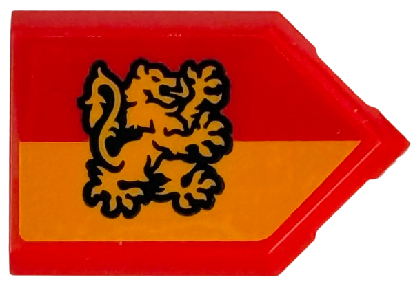 Lego Tile, Modified 2 x 3 Pentagonal with Orange Gryffindor Lion and Striped Banner Pattern (Sticker) - Set 76451
