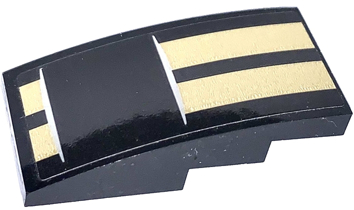 Lego Slope, Curved 4 x 2 with Two Gold Stripes Pattern (Sticker) - Set 75884