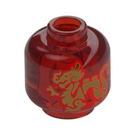 Lego Minifig Head (No Face), Gold Dragon Print / Trans-Red