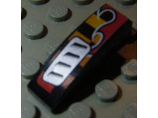 Lego Slope, Curved 3 x 1 with Silver Vent and Red Flame Pattern Model Right (Sticker) - Set 8648 / Black