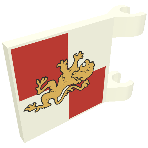 Lego Flag 2 x 2 Square [Thin Clips] with Gold Lion on Red and White Quarters Background Print / White