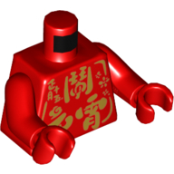 Lego Torso Gold Mandarin Print, Red Arms, Red Hands / Red