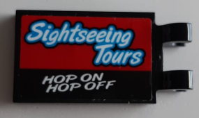 Lego Tile, Modified 2 x 3 with 2 Open O Clips with 'Sightseeing Tours' and 'HOP ON HOP OFF' Pattern (Sticker) - Set 60200