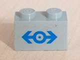 Lego Brick 1 x 2 with Train Logo Blue Medium Pattern (Sticker) - Sets 4547 / 10002 / Light Gray