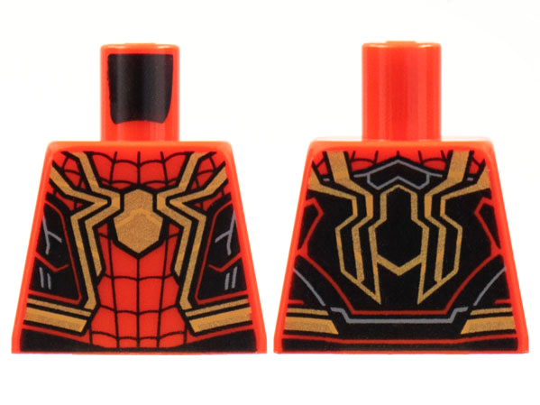 Lego Torso Spider-Man Costume, Black Webbing and Side Panels, Large Gold Spider Pattern / Red