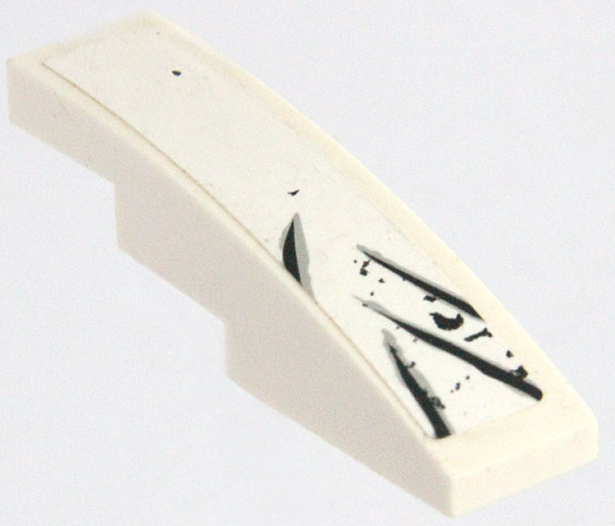 Lego Slope, Curved 4 x 1 with Black and Light Bluish Gray Scratches Pattern 1 (Sticker) - Set 70009 / White
