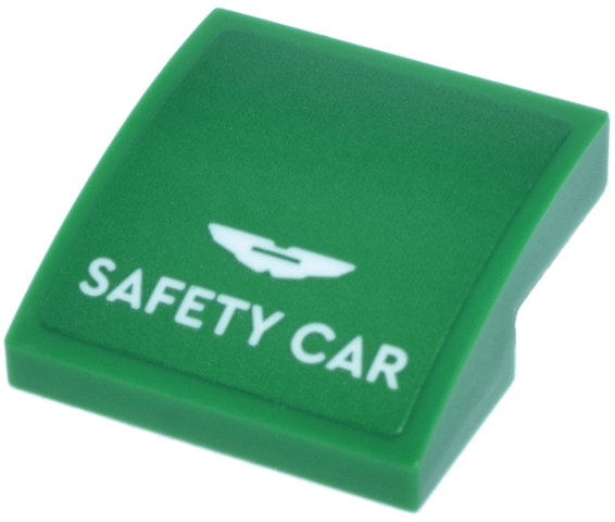 Lego Slope, Curved 2 x 2 x 2/3 with White 'SAFETY CAR' and Aston Martin Wings Logo Pattern (Sticker) - Set 76925 / Green