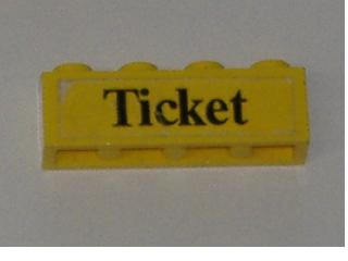 Lego Brick 1 x 4 with Black 'Ticket' Pattern (Sticker) - Set 379-1 / Yellow