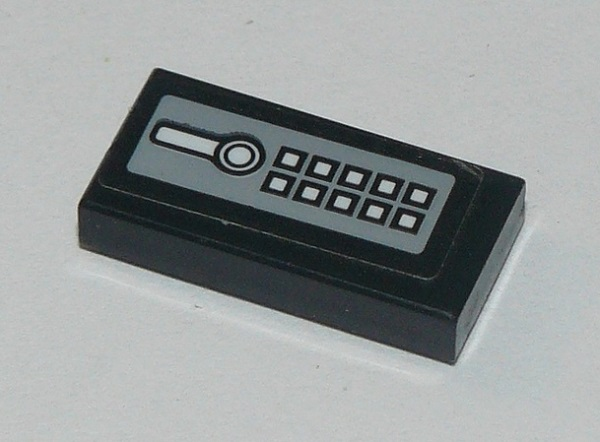 Lego Tile 1 x 2 with White Buttons and Lever Pattern (Sticker) - Set 60142 / Black