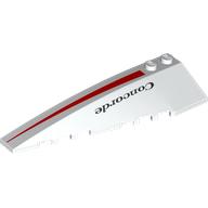 Lego Brick Wedged, Curved 10 x 3 Left with Narrowing Red Stripe, Black 'Concorde' Print