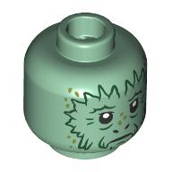 Lego Minifig Head Wooof, Dark Green Dur, Black Eyes, Monkey Nose Print / Sand Green