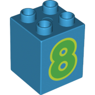Lego Duplo Brick 2 x 2 x 2 with Green '8' Print / Dark Azure