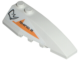 Lego Wedge 6 x 2 Right with 'RHINO 2' Pattern (Sticker) - Set 7699 / White
