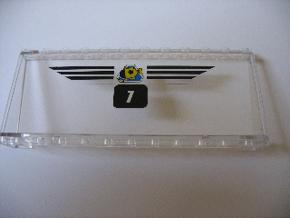 Lego Windscreen 2 x 12 x 4 with Submarine, Black Stripes and Number 1 Pattern (Stickers) - Set 1782