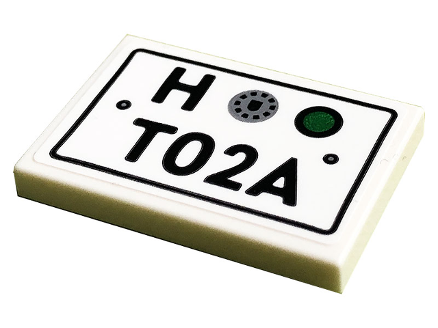 Lego Tile 2 x 3 with License Plate, Black 'H' and 'T02A'  Pattern (Sticker) - Set 10279