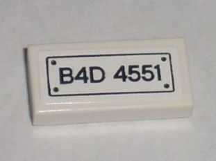 Lego Tile 1 x 2 with 'B4D 4551' Pattern (Sticker) - Set 8211