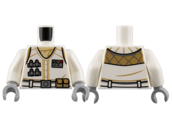 Lego Torso Coat, Dark Tan Scarf and Trim, Silver Rank Badge and Tools, Belt with Buckle and Pouches Pattern / White Arms / Light Bluish Gray Hands