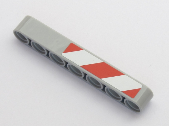 Lego Technic, Liftarm Thick 1 x 7 with Red and 2 White Danger Stripes Pattern Model Left Side (Sticker) - Set 42043