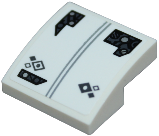 Lego Slope, Curved 2 x 2 x 2/3 with Lines, Armor Plates, Circles, Diamonds and Screw Pattern (Sticker) - Set 30443 / White