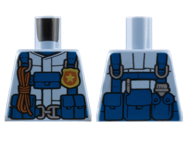 Lego Torso Helicopter Pilot, Jacket with Harness and Police Star Badge Pattern / Sand Blue