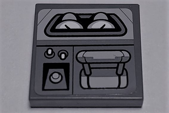 Lego Tile 2 x 2 with SW Gauges, Switches and Thrust Lever on Dark Bluish Gray Background Pattern (Sticker) - Set 75106