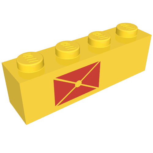 Lego Brick 1 x 4 with Red Envelope Print, Left Side