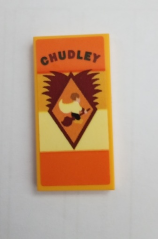Lego Tile 2 x 4 with 'CHUDLEY' and Wizard on Broomstick Pattern (Sticker) - Set 75980 / Bright Light Orange